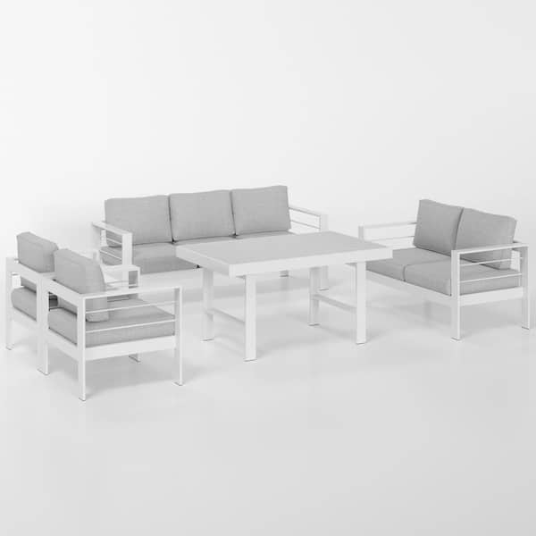 SUNVIVI 5-Piece Aluminum Patio Conversation Set with Light Gray Cushions