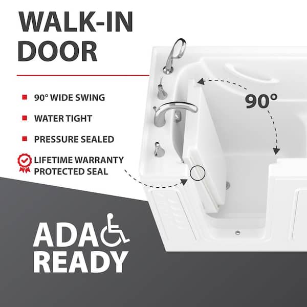 HD Series 54 in. Left Drain Quick Fill Walk-In Whirlpool and Air Bath Tub with Powered Fast Drain in White