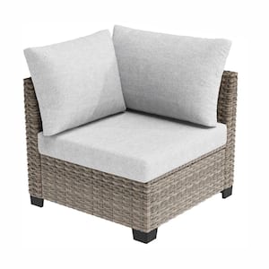 Metal Outdoor Patio Furniture Sectional Sofa Brown Wicker Right Corner Chairs with Light Gray Cushions