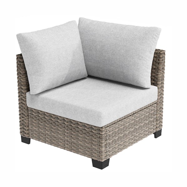 Unbranded Metal Outdoor Patio Furniture Sectional Sofa Brown Wicker Right Corner Chairs with Light Gray Cushions