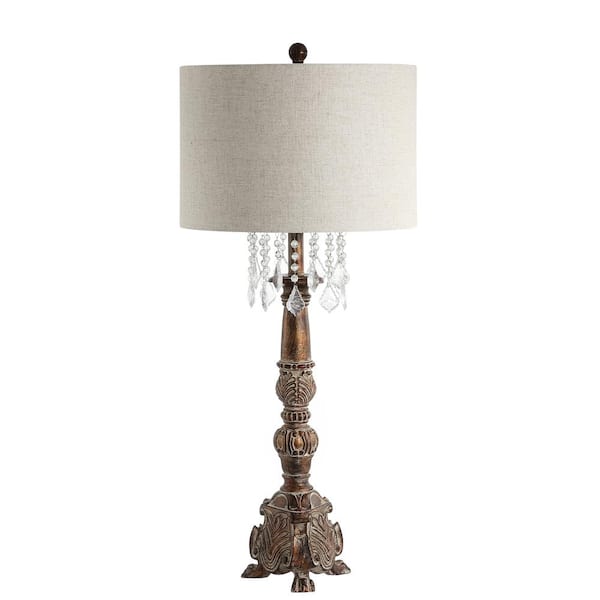 JONATHAN Y Carlisle 33.5 in. Antique Brown Resin/Acrylic LED Table Lamp