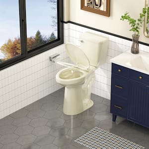 21in 2-piece Raised & Elongated Toilet 1.28 GPF Single Flush Tall Toilet for Seniors, with Soft Closing Cover in Biscuit