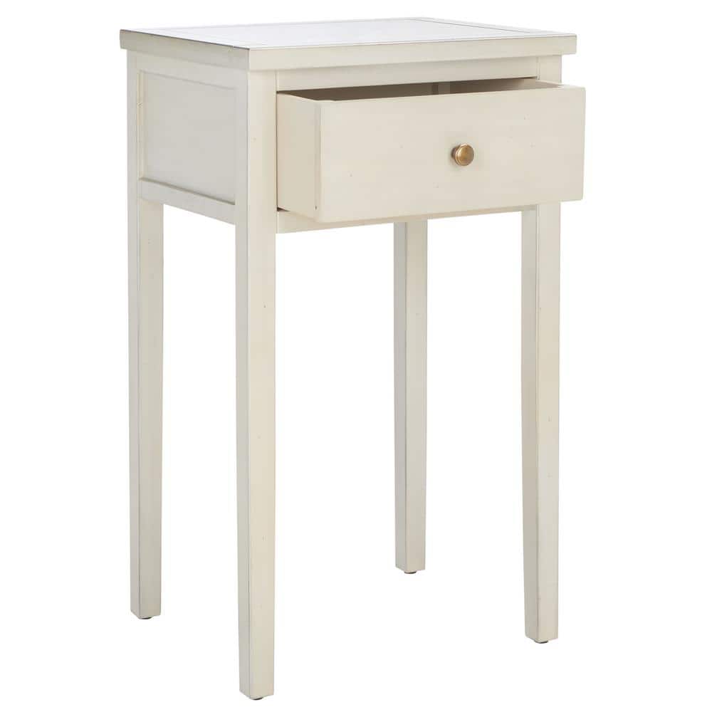 Beige Poplar Wood Nightstand with Storage Drawer