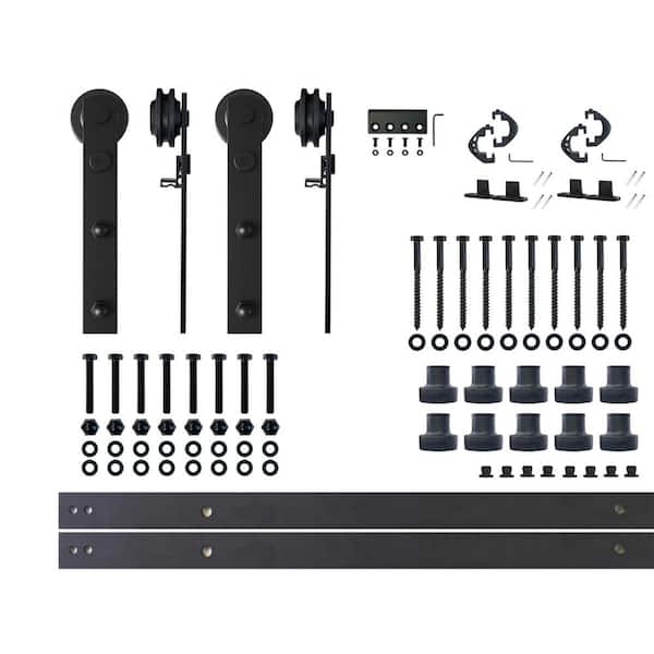HOMACER 13 ft./156 in. Black Rustic Non-Bypass Sliding Barn Door Hardware Kit Straight Design Roller for Double Doors