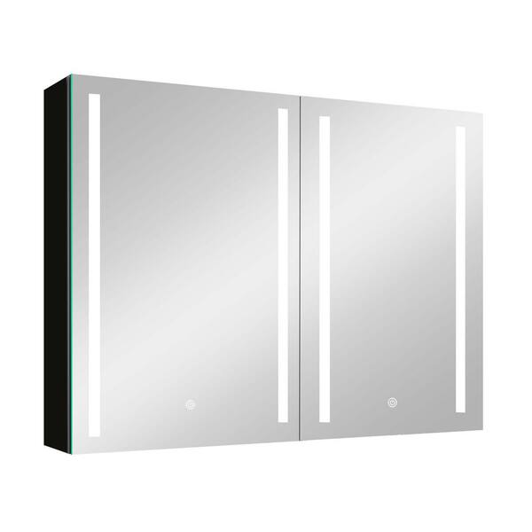 Unbranded 40 in. W x 30 in. H Black Aluminum Recessed/Surface Mount Bathroom LED Medicine Cabinet with Mirror