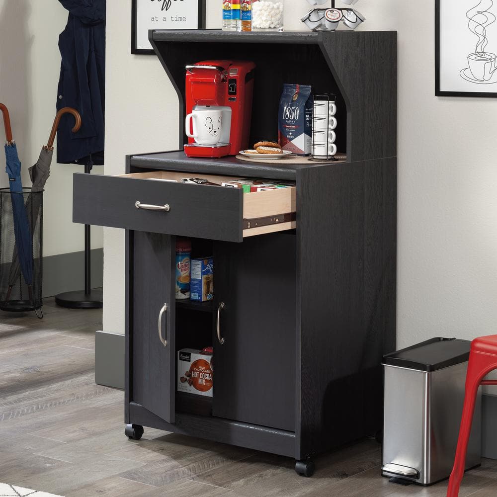 Raven Oak Wood Kitchen Cart with Storage and Wheels