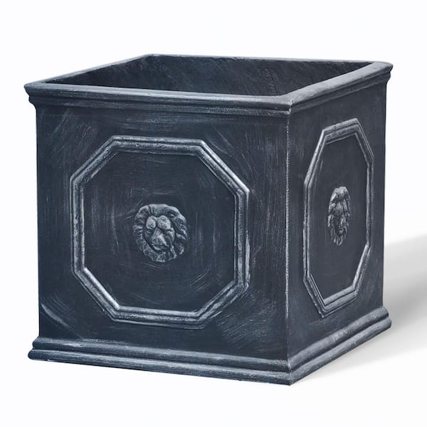 Decorative 12.6 in. High Extra Large Square Deep Charcoal Concrete Planter / Plant Pot for Indoor and Outdoor