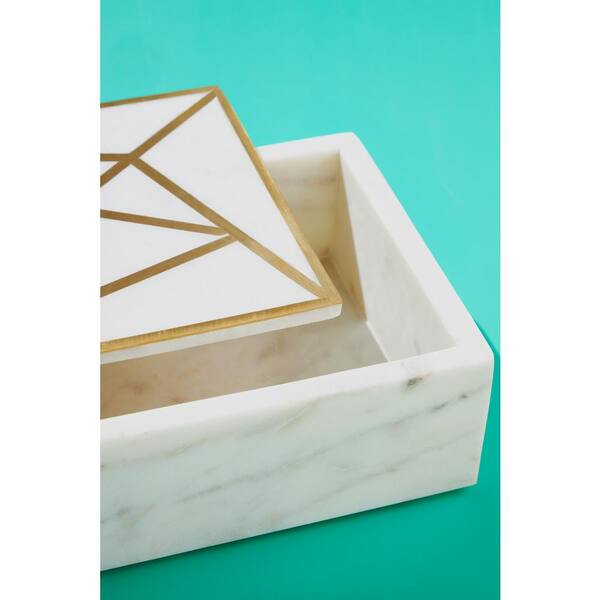 Classic Touch White Marble Decorative Box W/ Gold Hexagon Design On cover