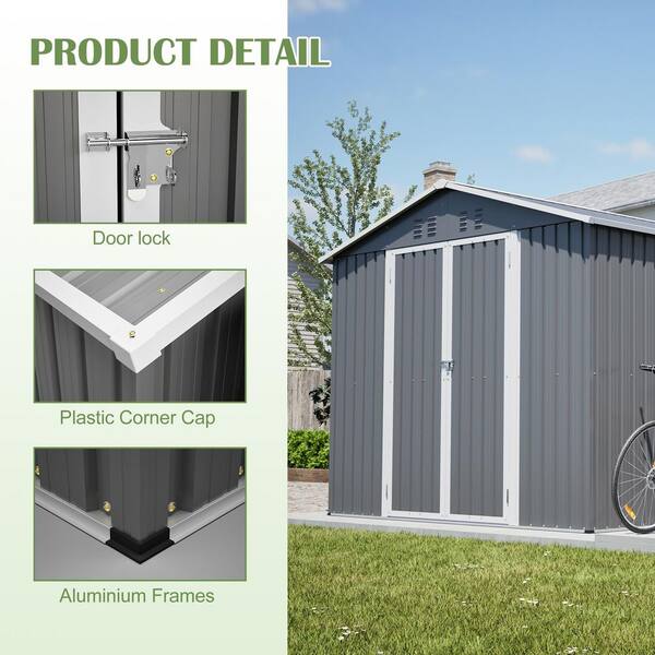 Thanaddo 8 ft. W x 12 ft. D Outdoor Gray Metal Storage Shed Tool