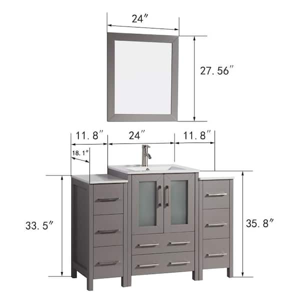 Vanity Art Brescia 48 In W X 18 D 36 H Bathroom Grey With Basin Top White Ceramic And Mirror Va3024 48g The Home Depot Vanity Art Brescia 48 In W X 18 D, What Size Mirror For A 48 Inch Vanity