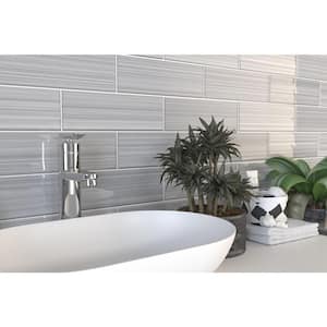 Hand Painted Rectangular 4 in. x 12 in. Neutral Gray 30 Glass tile (10 sq. ft./per Case)