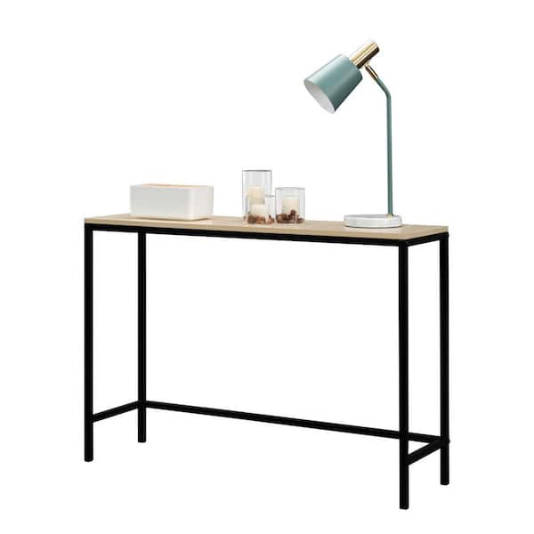 FCH 41. 34in Light Walnut-colored Board Black Frame Rectangle MDF Console Table with Density Board