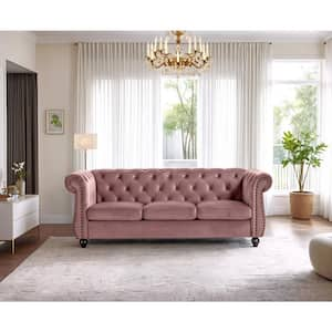 Chesterfield 83 in. Wide Rolled Arm Velvet Modern Rectangle Sofa in Rose