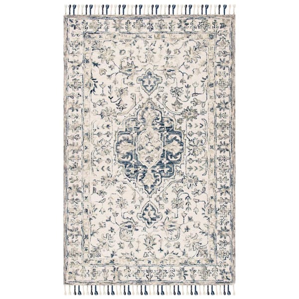 SAFAVIEH Aspen Ivory/Blue Doormat 3 ft. x 5 ft. Border Medallion Area Rug