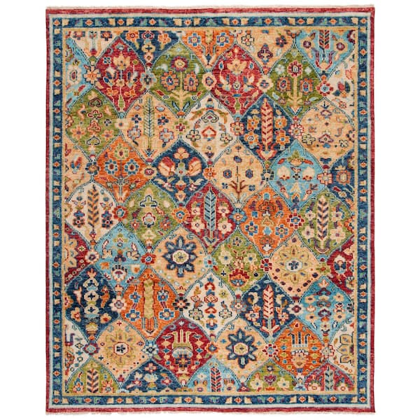 Samarkand 6 ft. x 9 ft. Blue/Red Geometric Area Rug