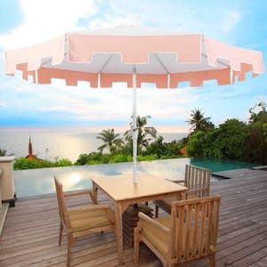 Baiona 9 ft. MidCentury Market Patio Umbrella with UV Protection, Auto-Tilt, Crank and Wind Vent in White/Coral Pink