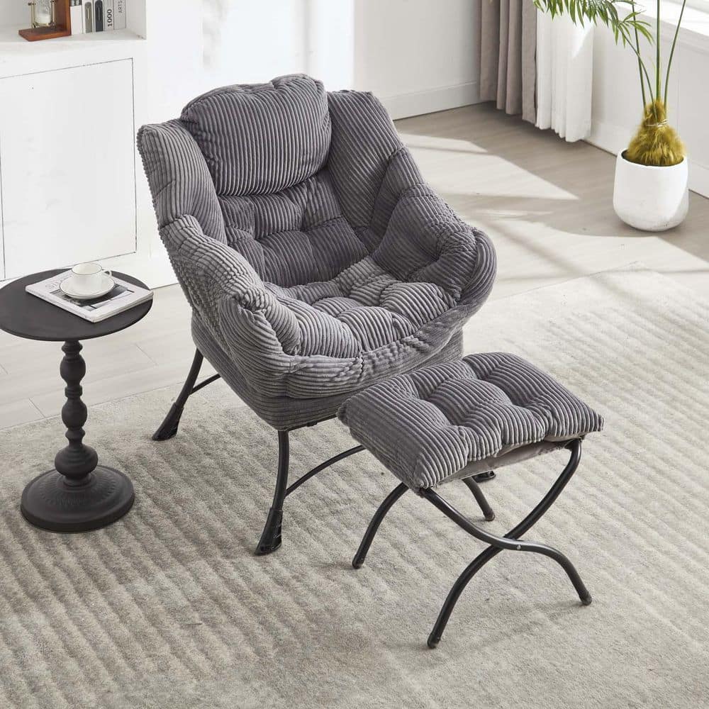 Grey Cotton Upholstered Lazy Chair Modern Accent Chair