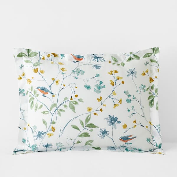 The Company Store Company Cotton Bird in Spring White Multi Sateen Standard Sham