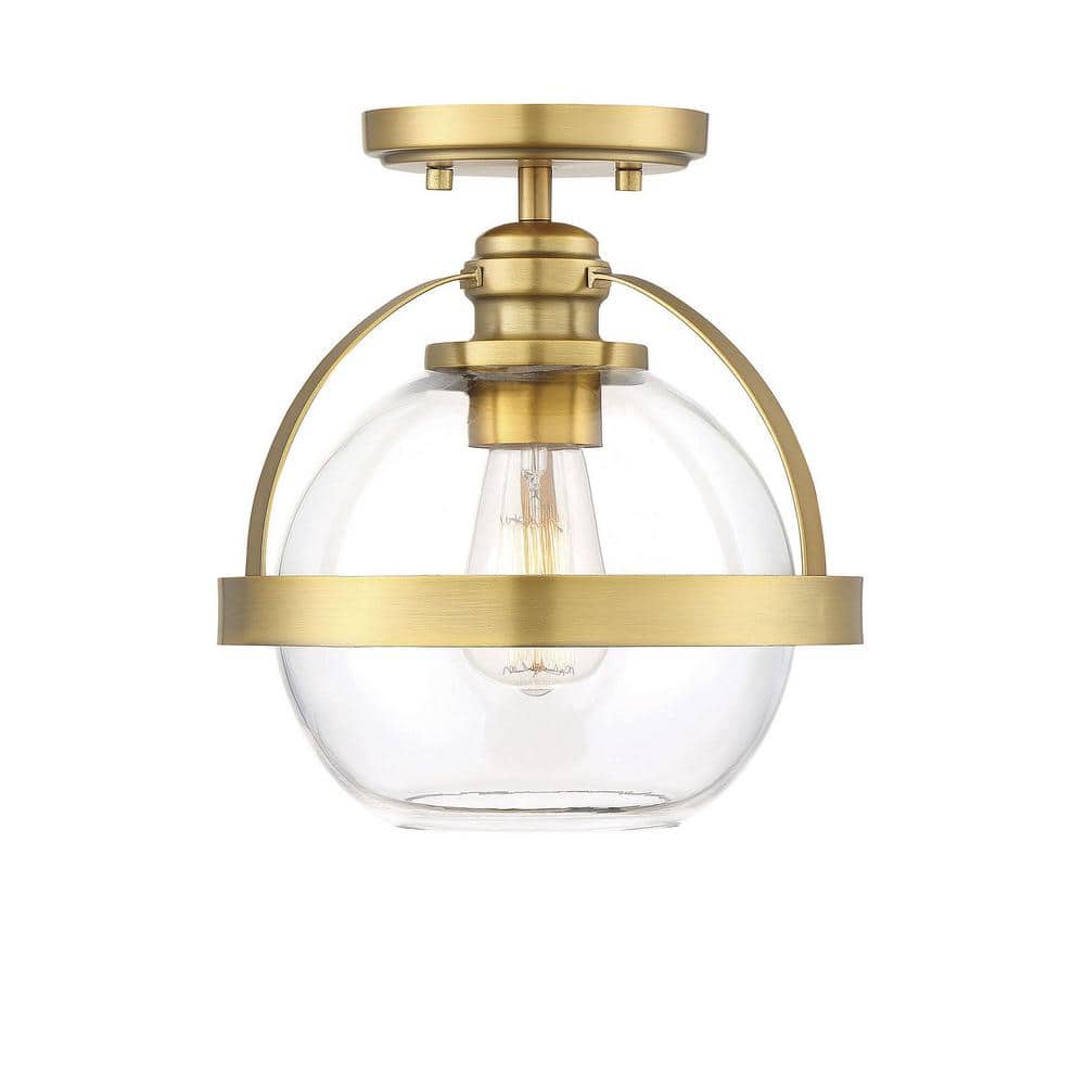 Warm Brass Globe Ceiling Light with Clear Glass Orb