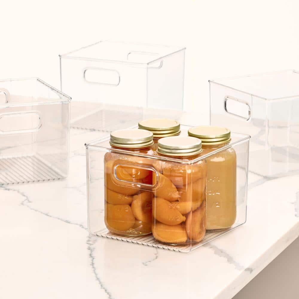 Clear BPA-Free Plastic Storage Bins with Handles, Set of 4