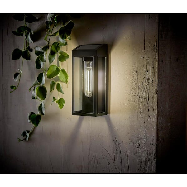 Hampton Bay 10 Lumen Black Outdoor Solar Wall Lantern Sconce Light with Integrated LED Bulb (2-Pack)