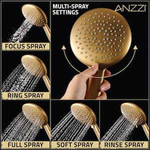 Downpour 5-Spray Patterns with 9.5 in. Wall Mount Rainfall Dual Shower Head in Brushed Gold