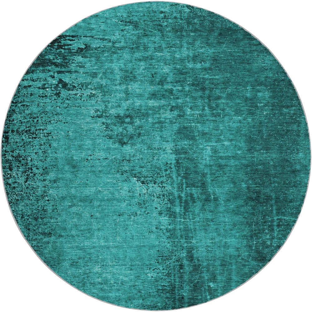 Dream Shag Premium Machine Washable Abstract ADS554 Teal 8 ft. x 8 ft. Round Rug price history on PriceWatchPro