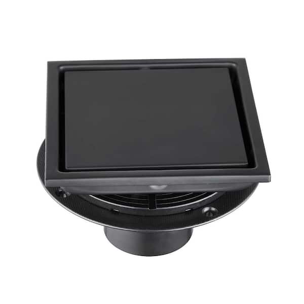 FORCLOVER 6 in. x 6 in. Stainless Steel Shower Floor Drain in Matte Black with Square Strainer