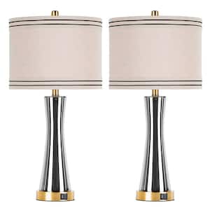 27.4  in.  Gray Glass Table Lamps Set (Set of 2) with USB Ports 3-Way Dimmable Touch Control Nightstand Lamp