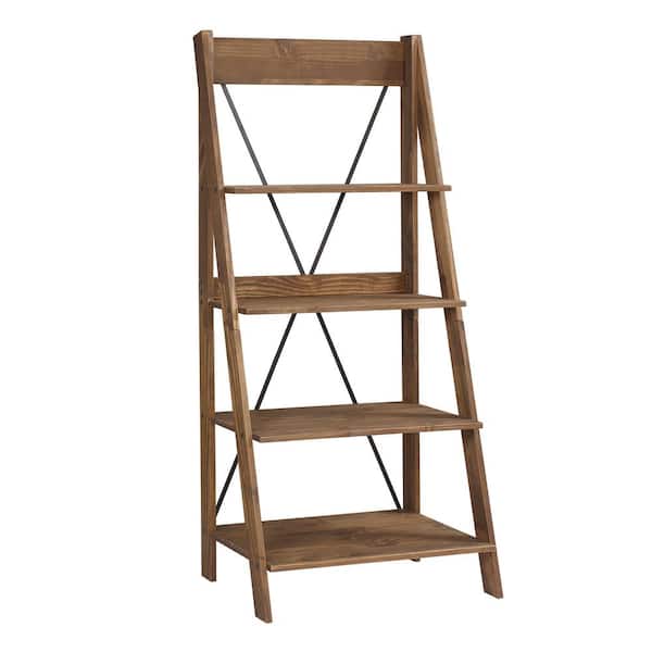 Brown Wood 4 Shelf Ladder Bookcase, Farmhouse Ladder Bookcase Designs