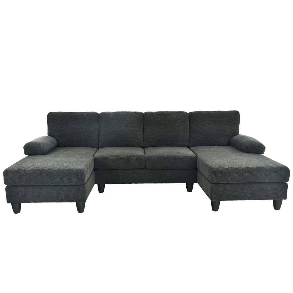 104 in. Pillow Top Arms 4-piece Polyester U-Shaped Dual Chaise Sectional Sofa in Dark Grey price history on PriceWatchPro