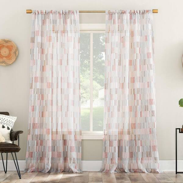 No. 918 Colby Offset Multicolored Stripes 63 in. L x 56 in. W Sheer Rod Pocket Curtain Panel