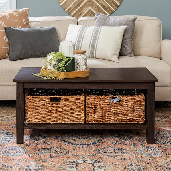 Walker Edison Furniture Company 40 In, Wicker Coffee Table With Drawers