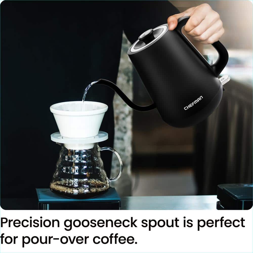 Chefman 0.8L Black Stainless Steel Electric Gooseneck Kettle