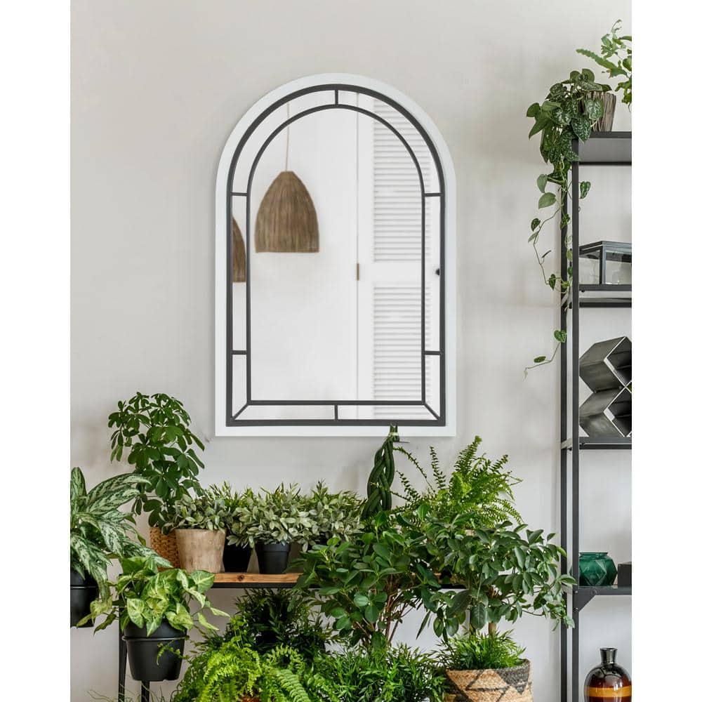 Vintage Farmhouse 24x36 White Arched Wooden Frame Mirror