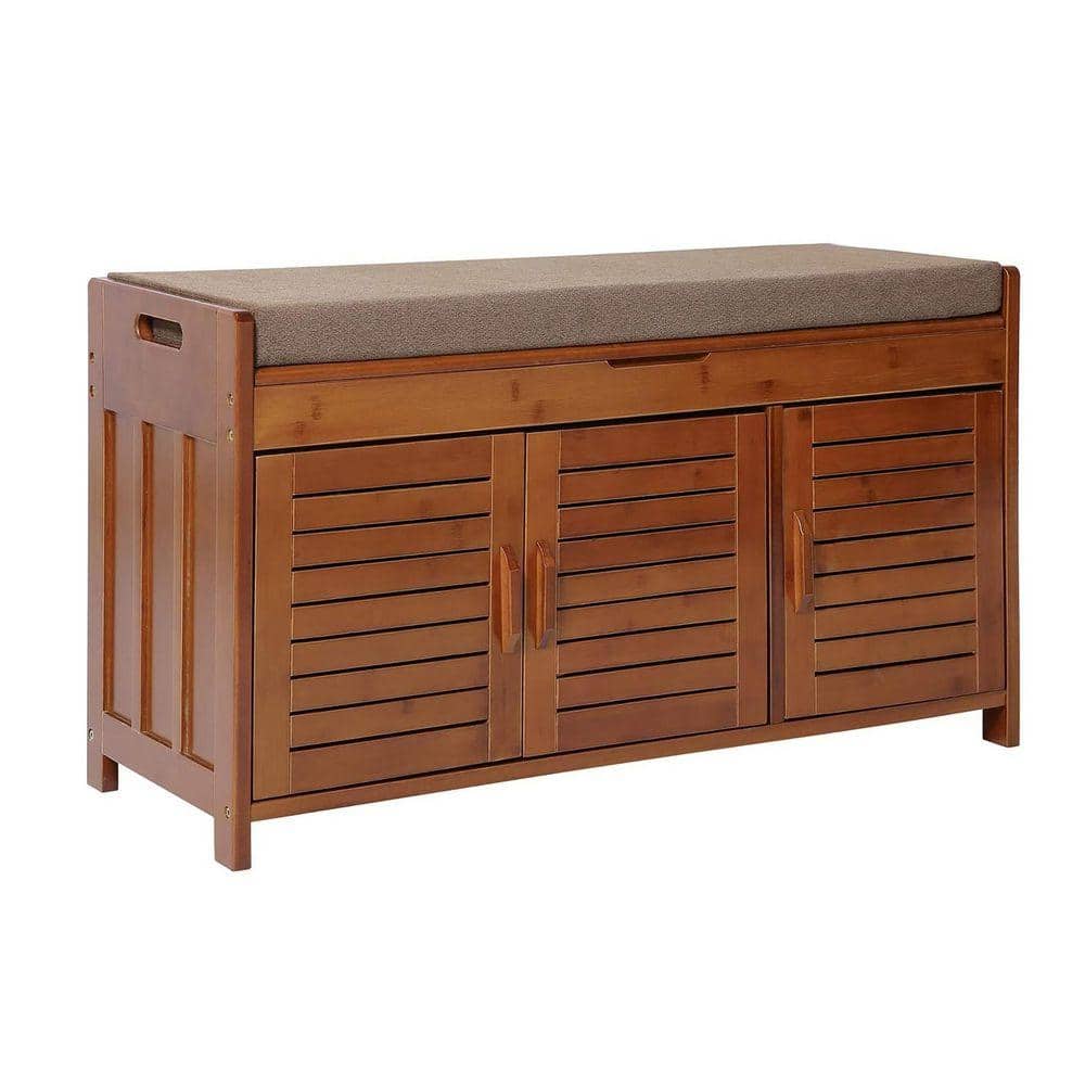 Shoe Storage Cabinet with 3 Doors and Cushioned Bench, Entryway Organizer with Hidden Top Storage and Boots Sectio