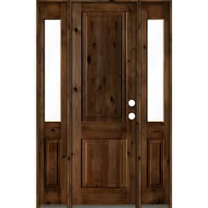 58 in. x 96 in. Rustic Knotty Alder Sq Provincial Stained Wood Left Hand Single Prehung Front Door