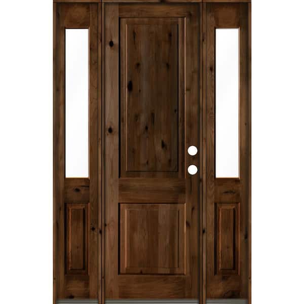 Krosswood Doors 60 in. x 96 in. Rustic Knotty Alder Sq Provincial Stained Wood Left Hand Single Prehung Front Door