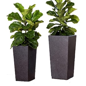 30 in. and 24. in Tall Lightweight Square Black Fiberstone/Clay Modern Nested Flower Pot (Set of 2), Modern Planters