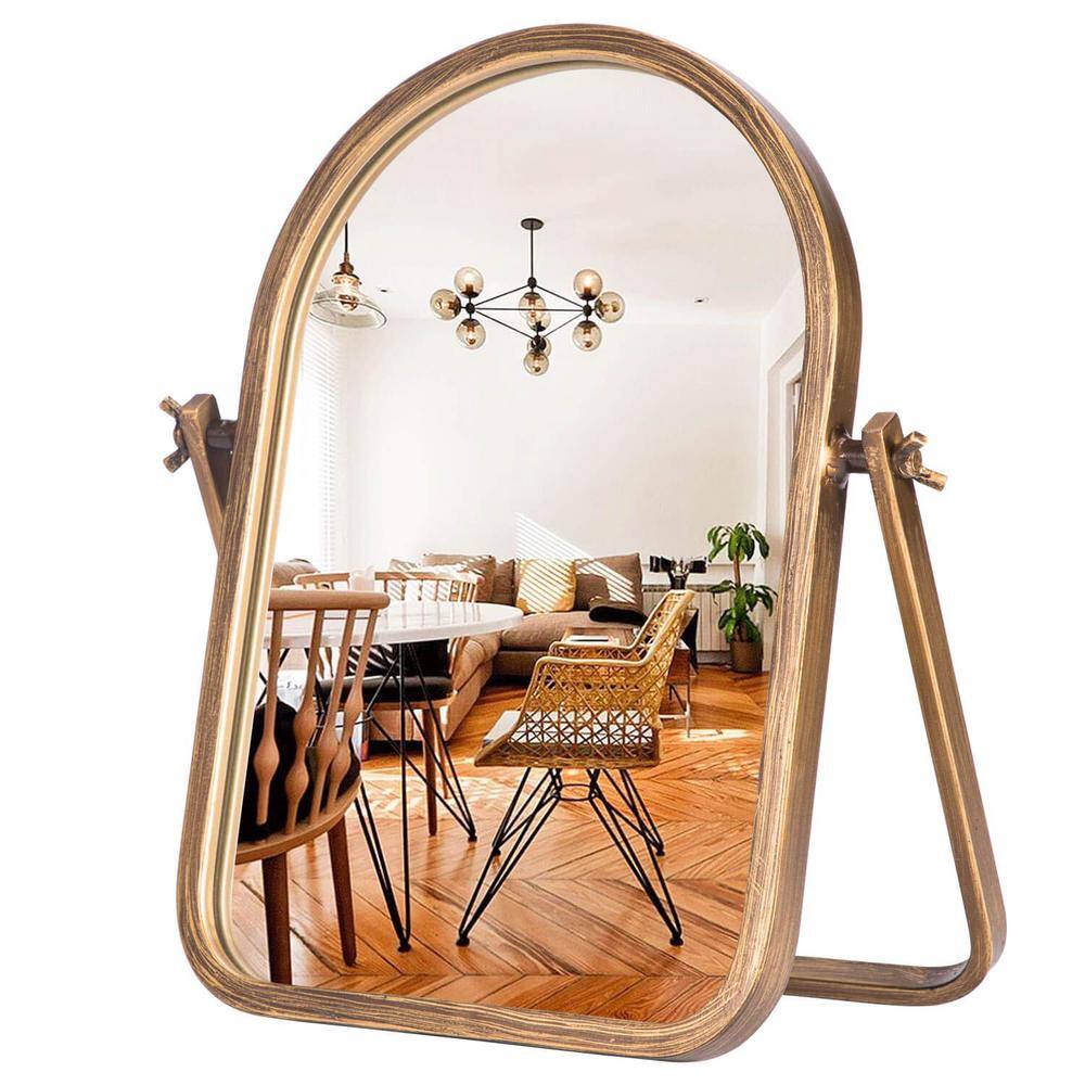 Vintage 7.8in. W x 11.8in. H Tabletop Golden Metal Framed 360° Rotation St
