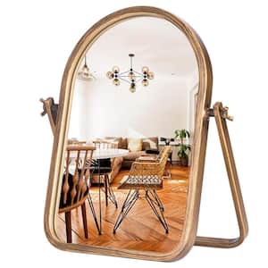 Vintage 7.8in. W x 11.8in. H Tabletop Golden Metal Framed 360° Rotation Standing Bathroom Vanity Mirror in Gold