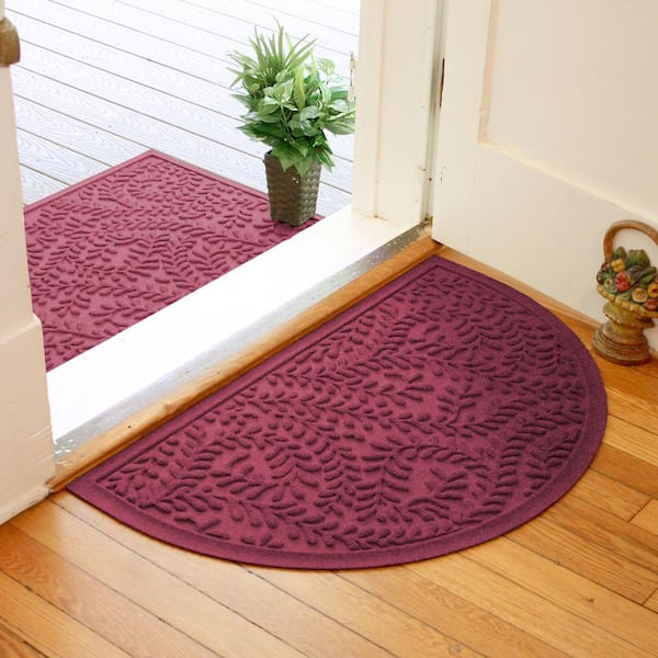 Waterhog Boxwood Bordeaux 24 in. x 39 in. Half Round PET Polyester Indoor Outdoor Doormat