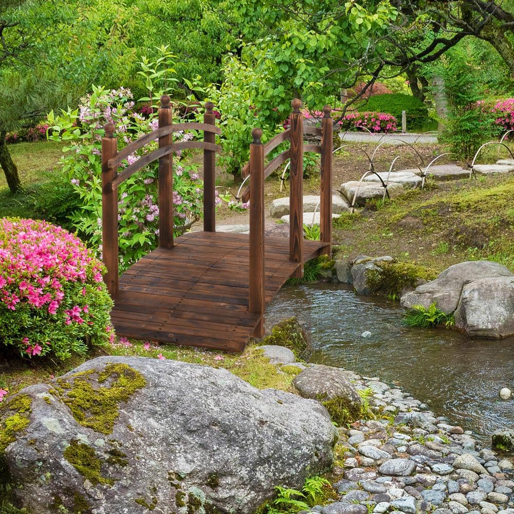 Outsunny 7.5' Rustic Fir Wood Garden Bridge with Railings