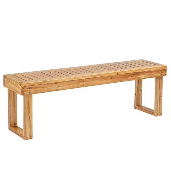 Light Brown Outdoor Fir Wood Ottoman Bench