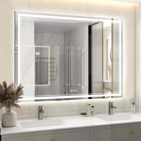 36 in. W x 48 in. H Rectangular Frameless LED Front Light and Backlit Anti-Fog Wall Mirror Bathroom Vanity Mirror