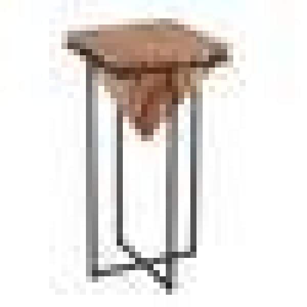 30-Inch Brown Acacia Wood Side Table with Black Metal Cross Base