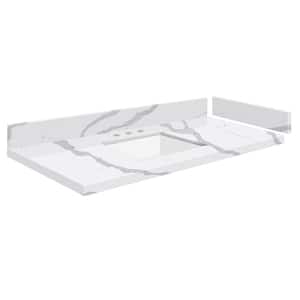 Silestone 48.5 in. W x 22.25 in. D Quartz White Rectangular Single Sink Vanity Top in Bianco Calacatta