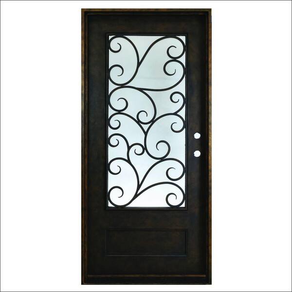 Steves & Sons 37.5 in. x 81 in. Cascade Antique Rubbed Bronze Left-Hand Inswing Full-Lite Painted Decorative Iron Prehung Front Door