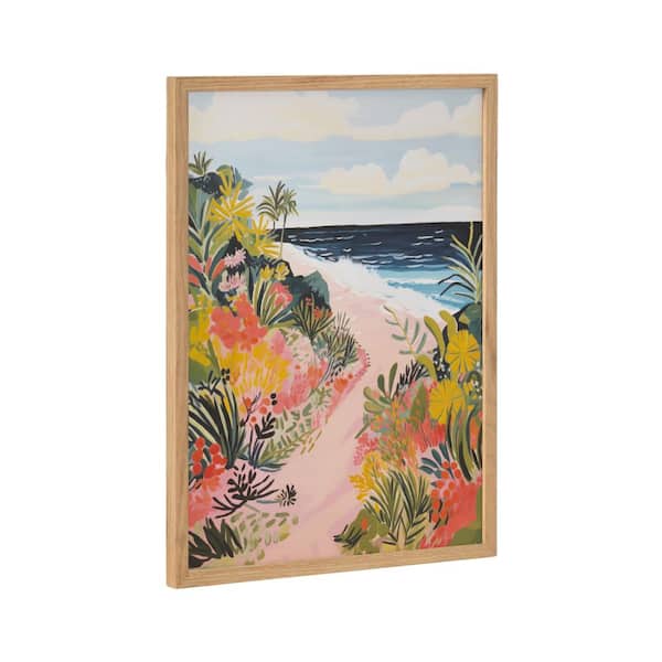 Kate and Laurel Gallery Tropical Bright Ocean Path Landscape by The Creative Bunch Studio Natural Framed Art Print 12 in. x 16 in.