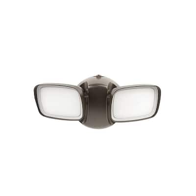 28-Watt Bronze Outdoor Security Adjustable Dual Head Dusk to Dawn Photocell Sensor Integrated LED Flood Light